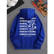 Black Sokak Sax Mavi No Body Knows Baskılı Oversize Erkek Sweatshirt