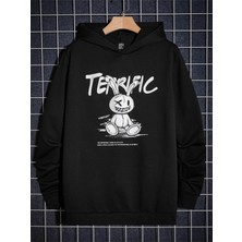 Black Sokak Siyah Terrific Baskılı Oversize Kapüşonlu Erkek Sweatshirt