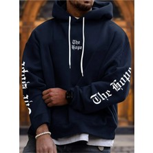 Black Sokak Lacivert The Hope Baskılı Oversize Kapüşonlu Erkek Sweatshirt
