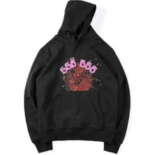 Black Sokak Unısex Siyah Spıder 555 Baskılı Oversize Kapüşonlu Sweatshirt