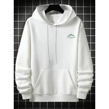 Black Sokak Beyaz Life Is An Adventure Baskılı Oversize Kapüşonlu Erkek Sweatshirt