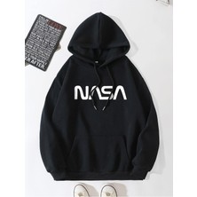 Black Sokak Siyah Nasa Baskılı Oversize Kapüşonlu Erkek Sweatshirt