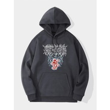 Black Sokak Antrasit Surprise Baskılı Oversize Kapüşonlu Erkek Sweatshirt