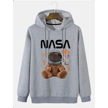 Black Sokak Unisex Gri Ayıcıklı Nasa Baskılı Sweatshirt