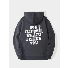 Black Sokak Antrasit Don't Trip Over Baskılı Oversize Kapüşonlu Erkek Sweatshirt