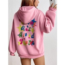 Black Sokak Pembe Waving Baskılı Oversize Kapüşonlu Unisex Sweatshirt