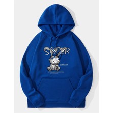 Black Sokak Sax Mavi Tavşan Baskılı Oversize Erkek Sweatshirt