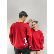 Black Sokak  Unisex Kırmızı Tweety Baskılı Bisiklet Yaka Sevgili Çift Kombini 2'li Set