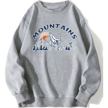 Black Sokak Unisex Gri Mountaıns Baskılı Sweatshirt