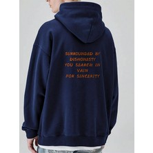Black Sokak Lacivert Surround Baskılı Oversize Kapüşonlu Erkek Sweatshirt