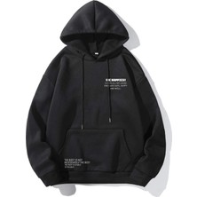 Black Sokak Siyah The Hapiest Baskılı Oversize Kapüşonlu Erkek Sweatshirt