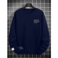 Black Sokak Lacivert The Glow Baskılı Oversize Bisiklet Yaka Erkek Sweatshirt