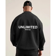 Black Sokak  Erkek Siyah Unlımıted Baskılı Oversize Bisiklet Yaka Sweatshirt