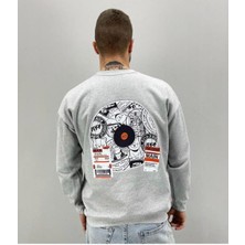 Black Sokak  Erkek Gri Graphıc Baskılı Oversize Bisiklet Yaka Sweatshirt