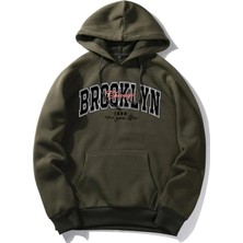 Black Sokak Yeşil Imzalı Brooklyn Baskılı Oversize Kapüşonlu Erkek Sweatshirt