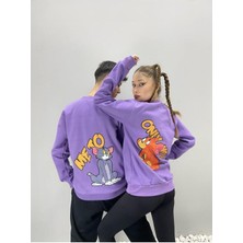 Black Sokak  Unisex Mor Mee To Baskılı Bisiklet Yaka Sevgili Kombini 2'li Set
