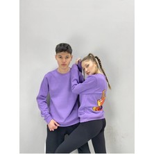 Black Sokak  Unisex Mor Mee To Baskılı Bisiklet Yaka Sevgili Kombini 2'li Set