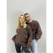 Black Sokak  Unisex Kahverengi Melek Kanadı Baskılı Bisiklet Yaka Sevgili Çift Kombini 2'li Set