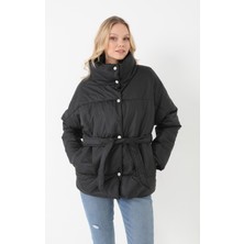 Freemen Kadın Siyah Içi Dolgulu Astarlı Su Geçirmez Rüzgara Dayanıklı Oversize Bomber Mont Kaban Parka