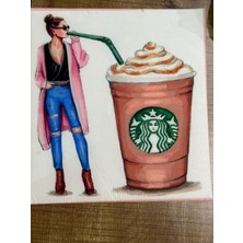 Gönülden Tasarım 27X24 cm Starbooks Kahve Içen Kız Armaa Yama Dikiş Aksesuarı