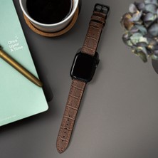 Lesband Leather Lesband Leather crocco Kahverengi Gerçek Deri Apple Watch Kordon Seri 1-8, Se, Ultra ve Ultra 2 ile Uyumlu