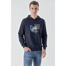 Akçaylar Slim Fit Kapşonlu Önü Baskılı 2 İplik Erkek Sweatshirt