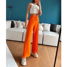 Leilaa Belden Bağlamalı Turuncu Keten Pantolon Turuncu - S