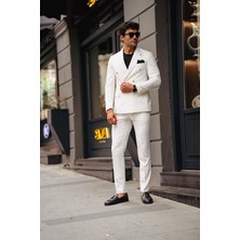 Guild Jesus Slim Fit Beyaz Kruvaze Takım Elbise