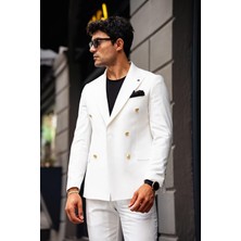 Guild Jesus Slim Fit Beyaz Kruvaze Takım Elbise