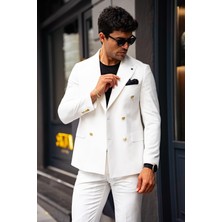 Guild Jesus Slim Fit Beyaz Kruvaze Takım Elbise