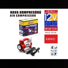 Carub Hava Kompresörü 12V Metal Led Işıklı Kırmızı