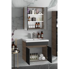 Özceden Çiğdem 80 cm Atlantik Çam-Antrasit Gri Mat Mdf Seramik Lavabolu Asma Banyo Dolabı Takımı