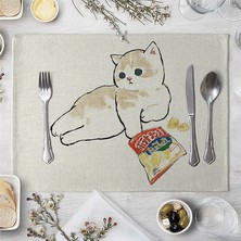 Wangchuang 11 32X42 cm Yaratıcı Komik Kedi Desen Placemats Mutfak Placemats Bardak Pamuk Keten Paspaslar Kahve Fincanları Masa Paspasları Mutfak Aksesuarları (Yurt Dışından)