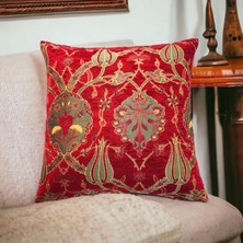 Pillows Store Osmanlı Lale Desenli Kırmızı Kırlent Kılıfı 45 cm x 45 cm