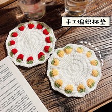 Wangchuang B 17X17CM Yuvarlak Örme Çilek Masa Yer Mat Pad Tığ Placemat Bardak Çay Altlığı El Yapımı Fincan Mat Düğün Mutfak Masa Mat (Yurt Dışından)