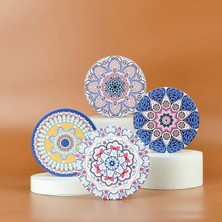 Wangchuang Set F 10 cm 2 Adet Yuvarlak Mandala Çiçekli Seramik Bardak Kaymaz Yalıtımlı Şişe Placemat Coaster Kahve Kupa Için Cam Bardak (Yurt Dışından)