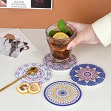 Wangchuang Set F 10 cm 2 Adet Yuvarlak Mandala Çiçekli Seramik Bardak Kaymaz Yalıtımlı Şişe Placemat Coaster Kahve Kupa Için Cam Bardak (Yurt Dışından)