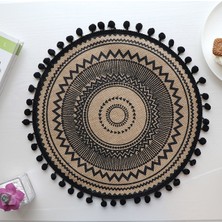 Wangchuang 2CD-51001-024 Pamuk Keten Nakış Pedi Bulaşık Kahve Fincanı Masa Mat Yuvarlak 38 cm Iskandinav Tarzı Kaymaz Mutfak Placemat Coaster Ev Dekor 51001 (Yurt Dışından)