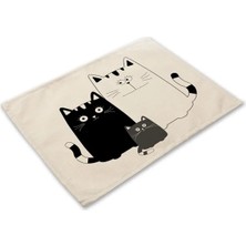 Wangchuang 2CD-ML0016-22 1 Adet Sevimli Siyah Kedi Desen Mutfak Placemat Yemek Masası Paspaslar Içecek Bardak Batı Ped Pamuk Keten Fincan Mat 42*32 cm MA0003 (Yurt Dışından)