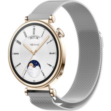 NovStrap Huawei Watch GT4 41mm GT5 41mm ile Uyumlu Kordon (18mm Pimli) Mıknatıslı Metal Hasır Kayış