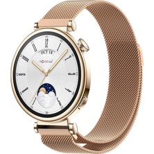 NovStrap Huawei Watch GT4 41mm GT5 41mm ile Uyumlu Kordon (18mm Pimli) Mıknatıslı Metal Hasır Kayış