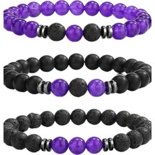 NBS Beautiful Naturel Stones Doğal Taş Ametist, Lav 3'lü Set Bileklik 8 mm 5AMETIST2LAV0
