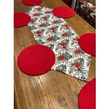 Tuğçe Demir Home Design Kırmızı Çiçek Desen Runner Supla Set