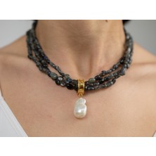 Flechazo Jewelry Labradorit Taşlı Doğal Tatlısu Barok Incili El Yapımı Kolye