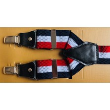 Kemer Sepeti Kırmızı Beyaz Lacivert Çizgili 3 Klipsli Pantolon Askısı