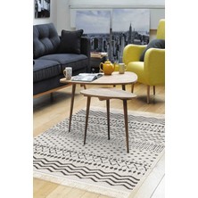 Dekoreko Dijital Salon Halısı Trend Keçe Kaymaz Taban Saçaklı Iskandinav Cade Bej