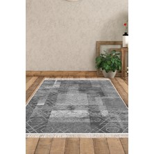 Dekoreko Dijital Salon Halısı Trend Keçe Kaymaz Taban Saçaklı Iskandinav Page Gri