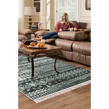 Dekoreko Dijital Salon Halısı Yıldız Deri Kaymaz Taban Saçaklı Iskandinav Ysabel Silver