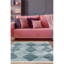 Dekoreko Dijital Salon Halısı Trend Keçe Kaymaz Taban Saçaklı Iskandinav Amaris Turkuaz