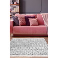 Dekoreko Dijital Salon Halısı Yıldız Deri Kaymaz Taban Saçaklı Iskandinav Nydia Gri